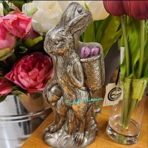 Vintage Antique Style Bunny Rabbit Faux Chocolate Tin Mold Silver Easter Spring
